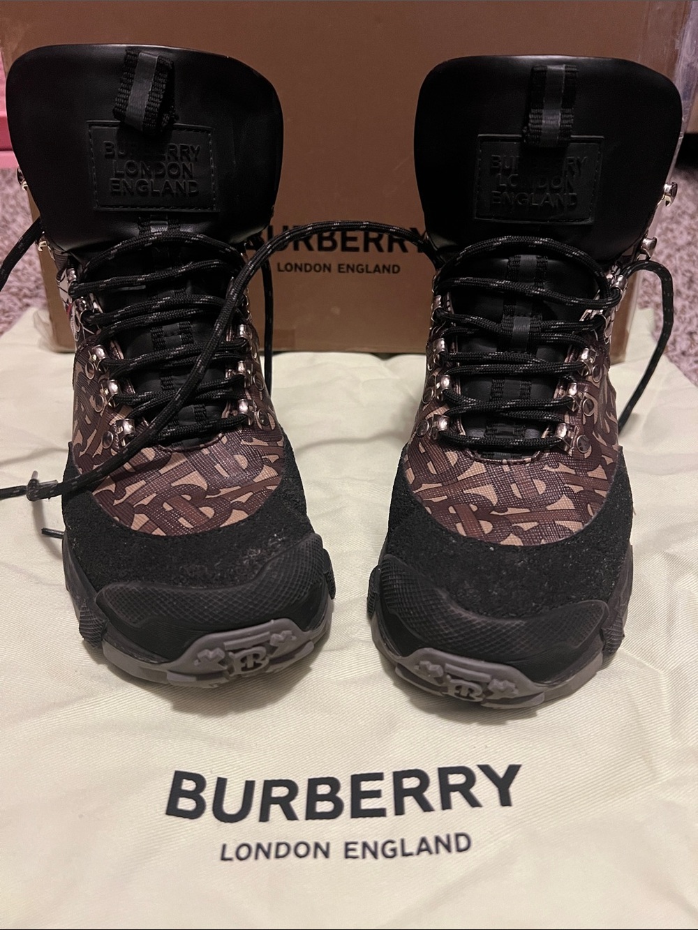 Burberry Black and Brown Monogram Trail Sneakers